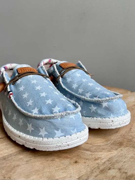 Hey Dude Wally Americana Denim Star Mens Loafers Size 9 Patriotic Slip On Stars - Picture 4 of 10